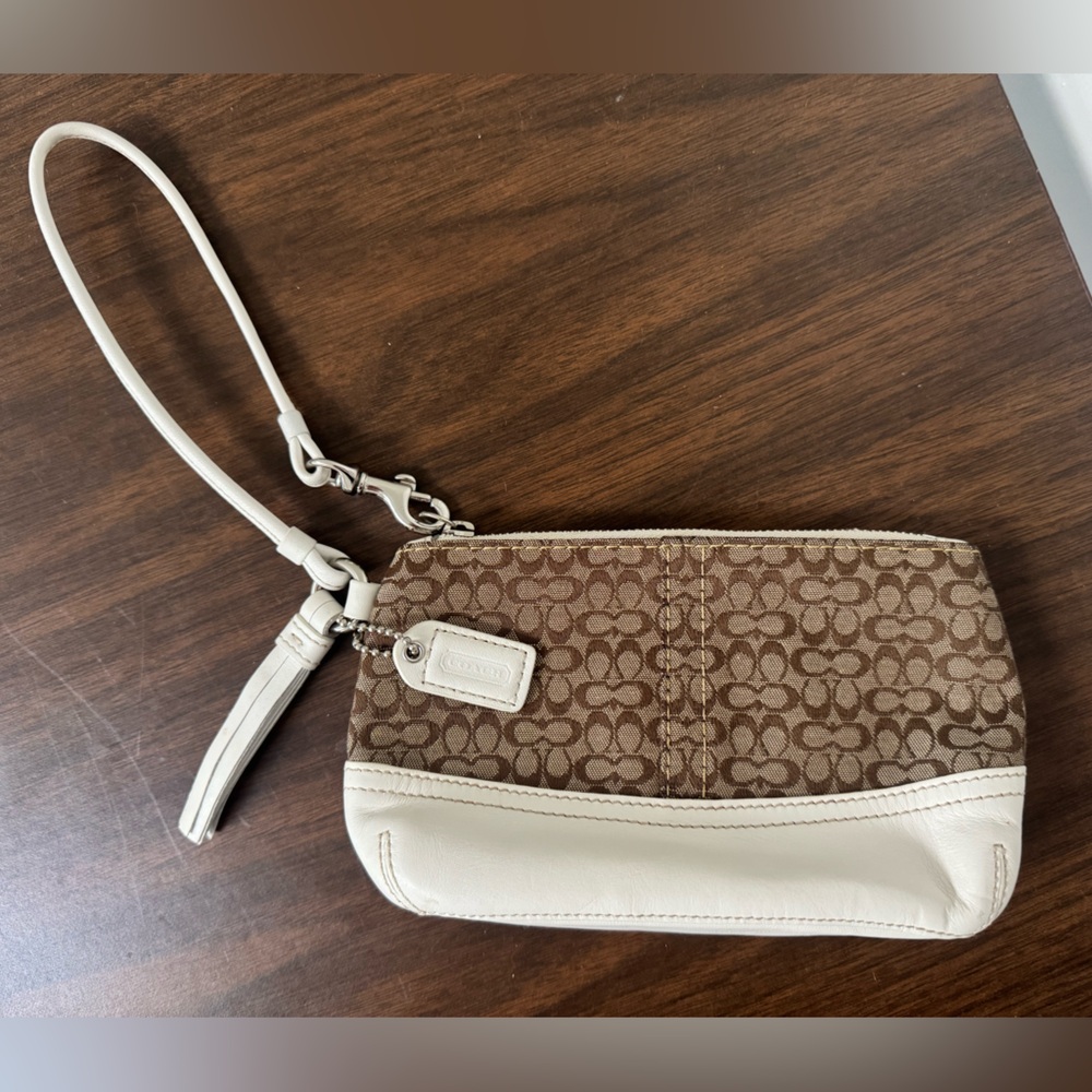 Coach Brown and White Wristlet